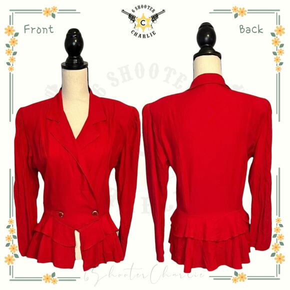 Vintage Steiger's Department Store Custom Peplum Puff Sleeve Red Blazer Large - Picture 1 of 6